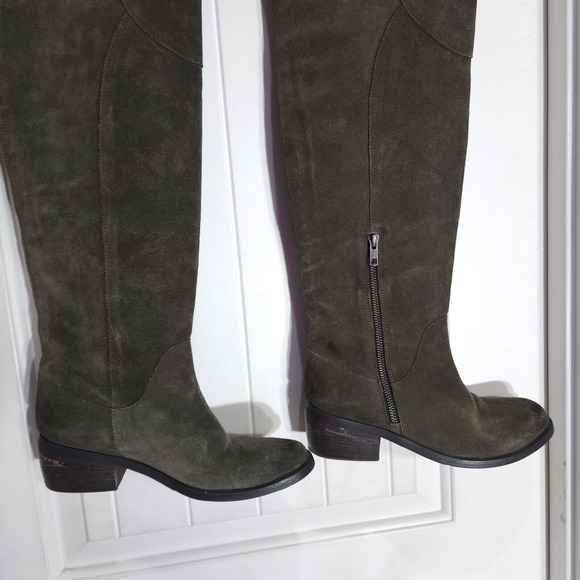 The Cool People Womens Boots Army Green Suede Leather OTK Thigh High Shoes 38 8 - Picture 4 of 15
